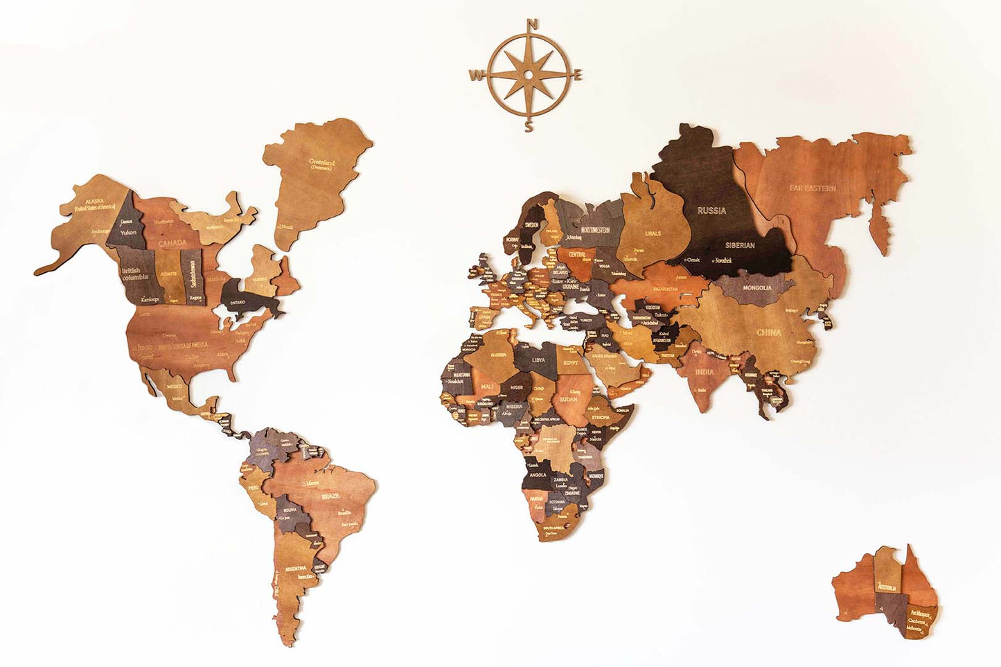 Mapa de madera en relieve 3D para decoración de paredes